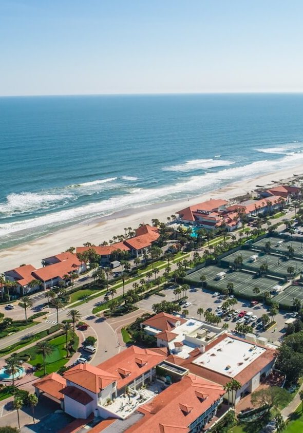 Aerial view of Ponte Vedra Beach FL coastline near SJB Animal Care Center