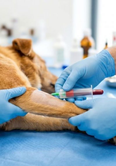 veterinarian examining dog patient at Jacksonville medical clinic